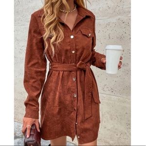 Corduroy belted button down skirt dress